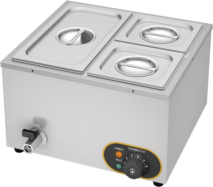 MOOTACO Elektrischer Wasserbad aus Edelstahl, Speisenwärmer Buffet, 1 x 1/3 GN Behälter + 2 x 1/6, m
