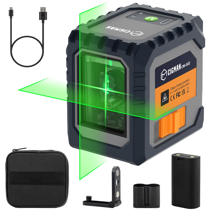 CIGMAN Kreuzlinienlaser Laser Wasserwaage,mit aufladbarem Akku,Linienlaser und grün selbstnivelliere