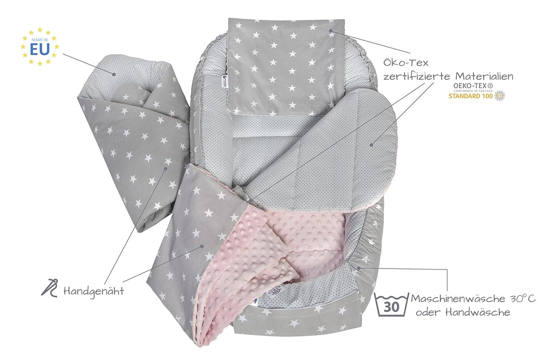 Medi Partners 5 teilig Babynestchen Set Babynest 100x60x15 herausnehmbarer Einsatz Bett Kuschelnest