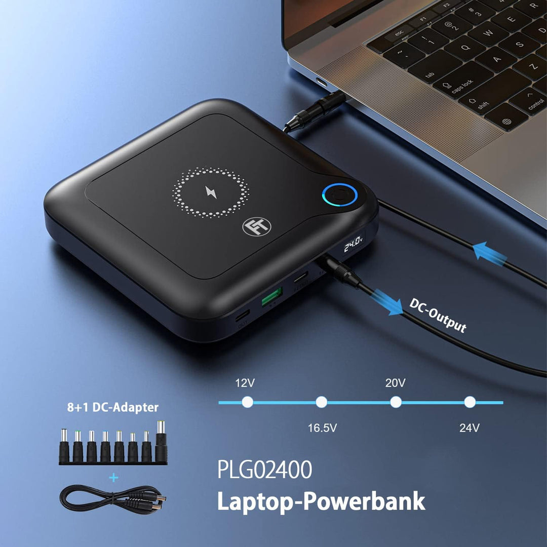 FeinTech PLG02400 Laptop Powerbank 60W PD USB-C und DC Anschluss für Notebook, MacBook, iPad, Tablet