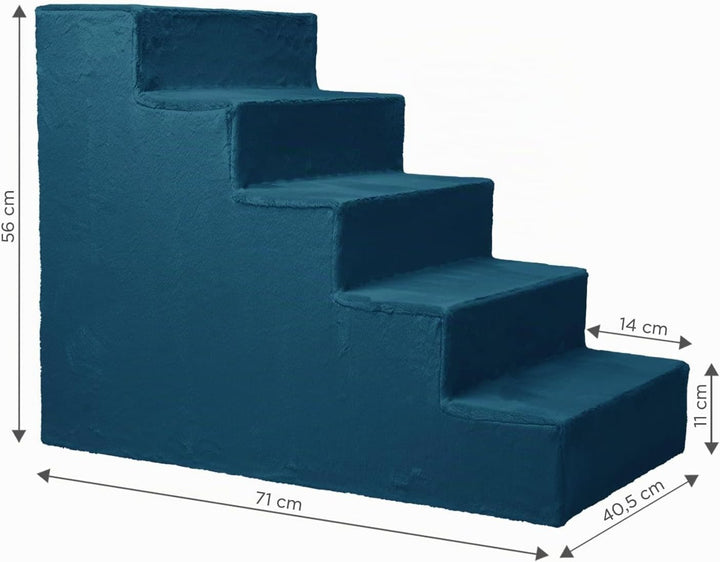 Mg Design Hundetreppe 5 Stufen in Blau – Stabiler Holzrahmen, gelenkschonend, leicht &amp; mobil, für So