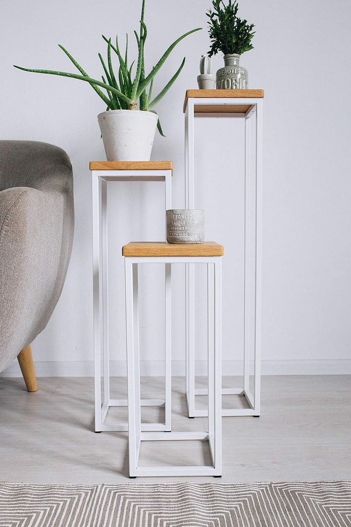 EINE BestLoft Blumensäule Dora aus Eiche - Dekosäule im schlanken Design + Stahlgestell (Gestell Wei