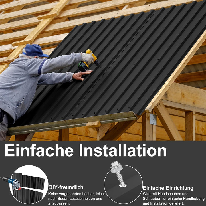 HENGMEI Metal Trapezblech 24 x Dachplatten 14m² Trapezoidal Sheet Wellplatten Dach 129cm x 45cm Galv
