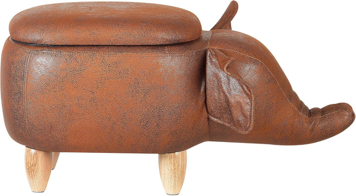 Fröhlicher Elefanten-Hocker Lederoptik mit Deckel für Kinder dunkelbraun Elephant