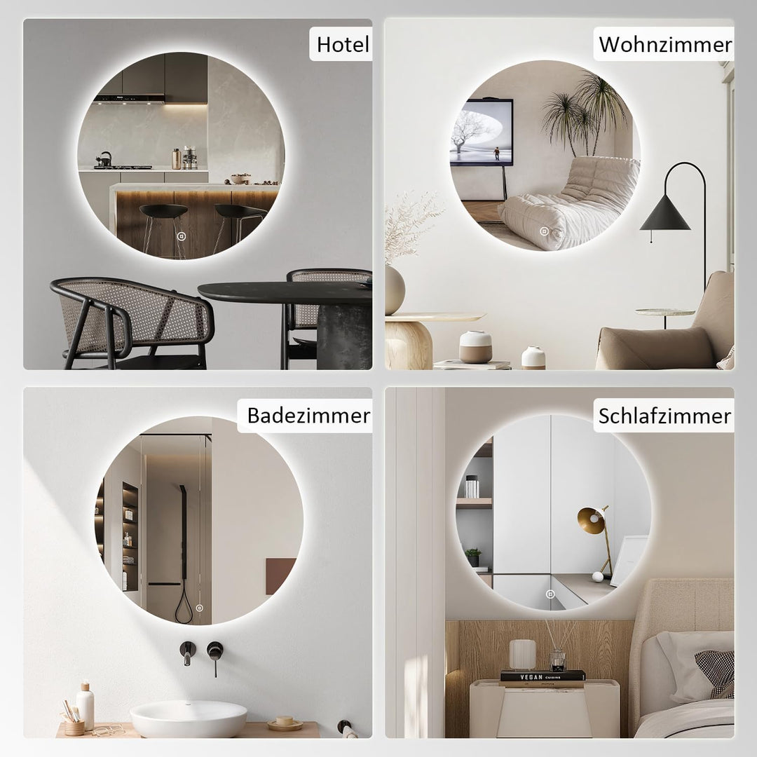 Spiegel Rund 80cm Runder 3 Lichtfarbe Wandspiegel Beleuchtung Touch Schalter LED Badspiegel Badezimm