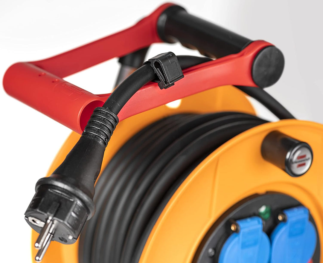 Brennenstuhl Kabeltrommel Standard Pro, 25 m (IP44, Kabelpilot), französisches Produkt, Gelb, 25 m