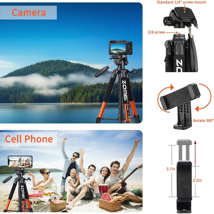 ZOMEi 188cm Stativ Heavy Duty Tall Tripod Stand, Professional Travel Video Tripod Kompatibel mit DSL