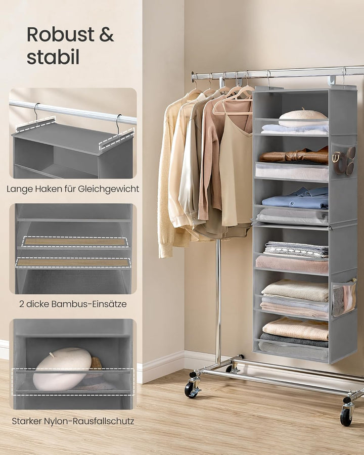 SONGMICS Hängeorganizer 2er Set, Schrank-Organizer, Hängeregal aufteilbar, Hängeaufbewahrung, faltba