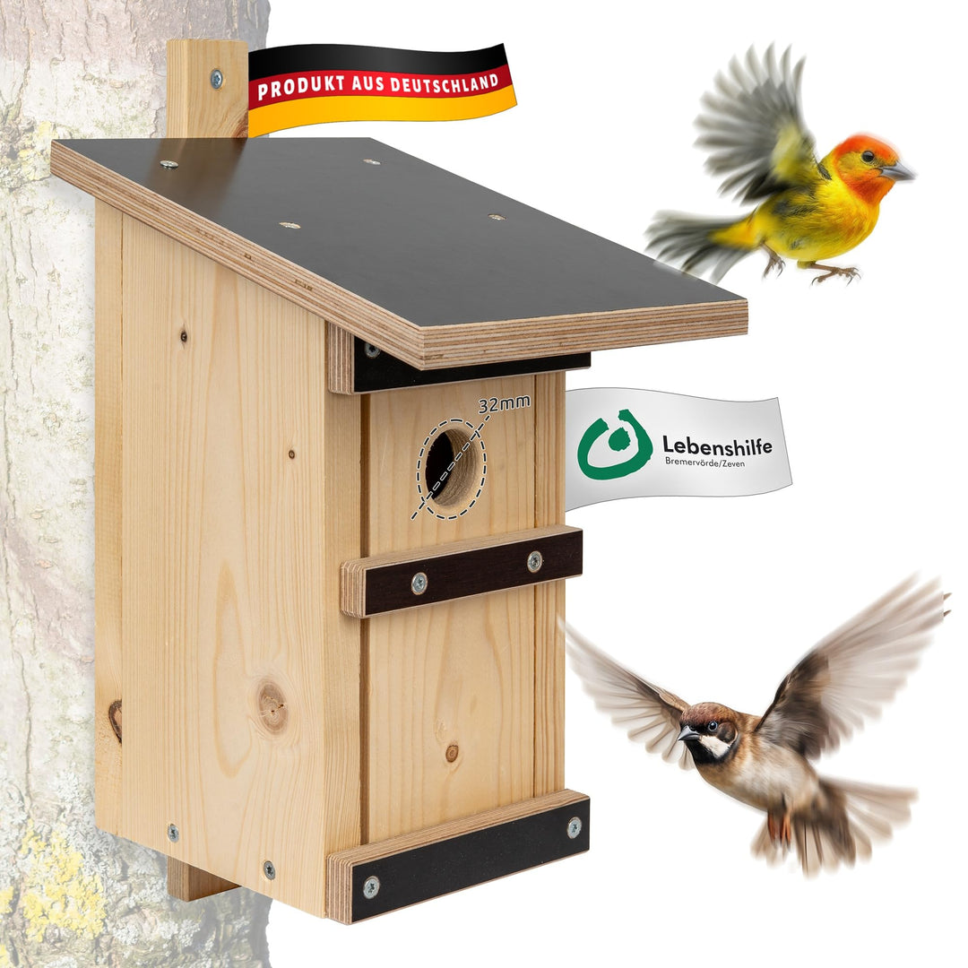 Nistkasten Vögel 32 mm Einflugloch aus Massivholz – Vogelhaus für Meisen, Sperlinge &amp; Höhlenbrüter –