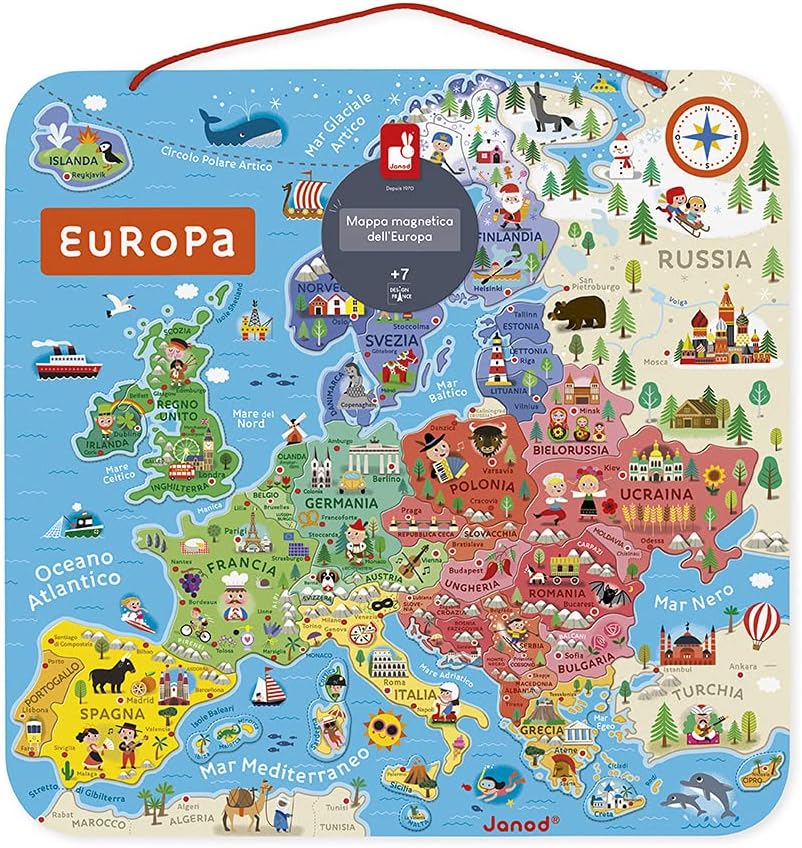 Janod - Magnetisches Puzzle Europakarte - Pädagogisches Holzpuzzle zum Lernen der Geographie - Europ