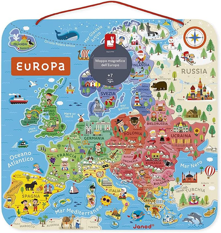 Janod - Magnetisches Puzzle Europakarte - Pädagogisches Holzpuzzle zum Lernen der Geographie - Europ