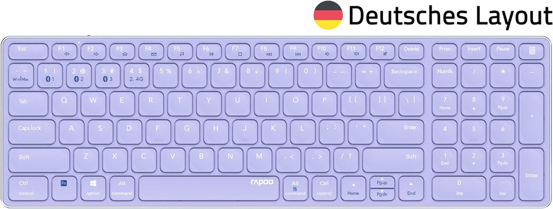 Rapoo E9700M kabellose Tastatur Wireless Keyboard wiederaufladbarer Akku flaches Aluminium Design DE