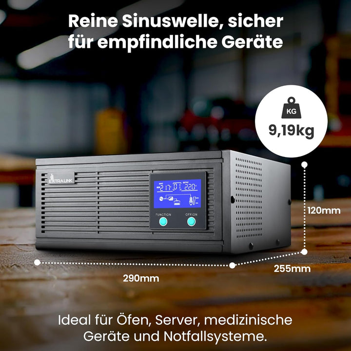 Extralink Notstromversorgung UPS 1500VA/1200W Wechselrichter Reiner Sinus Pro 24VDC USV Inverter Int
