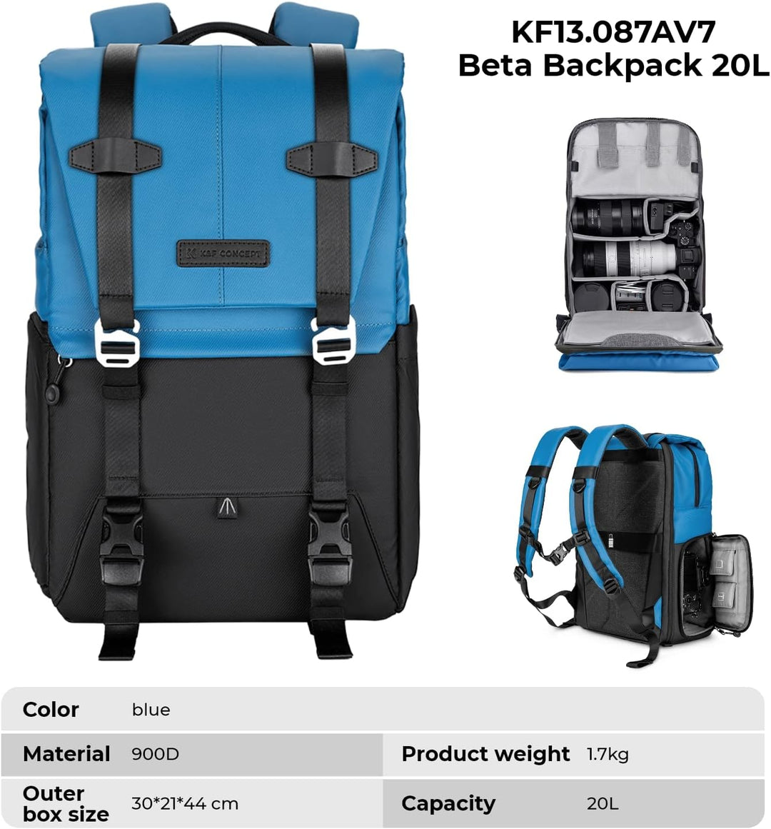 K&F CONCEPT Kamerarucksäcke 20L, Grosse Camera Backpack 15,6 Zoll Laptopfach, Spritzwassergeschutzt