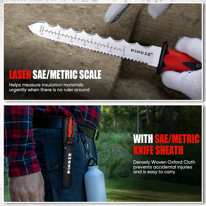 20cm Dämmstoffmesser, Edelstahl Klinge Isoliermesser w/Laserskala, Doppelseitige gezähnte Messer Wer
