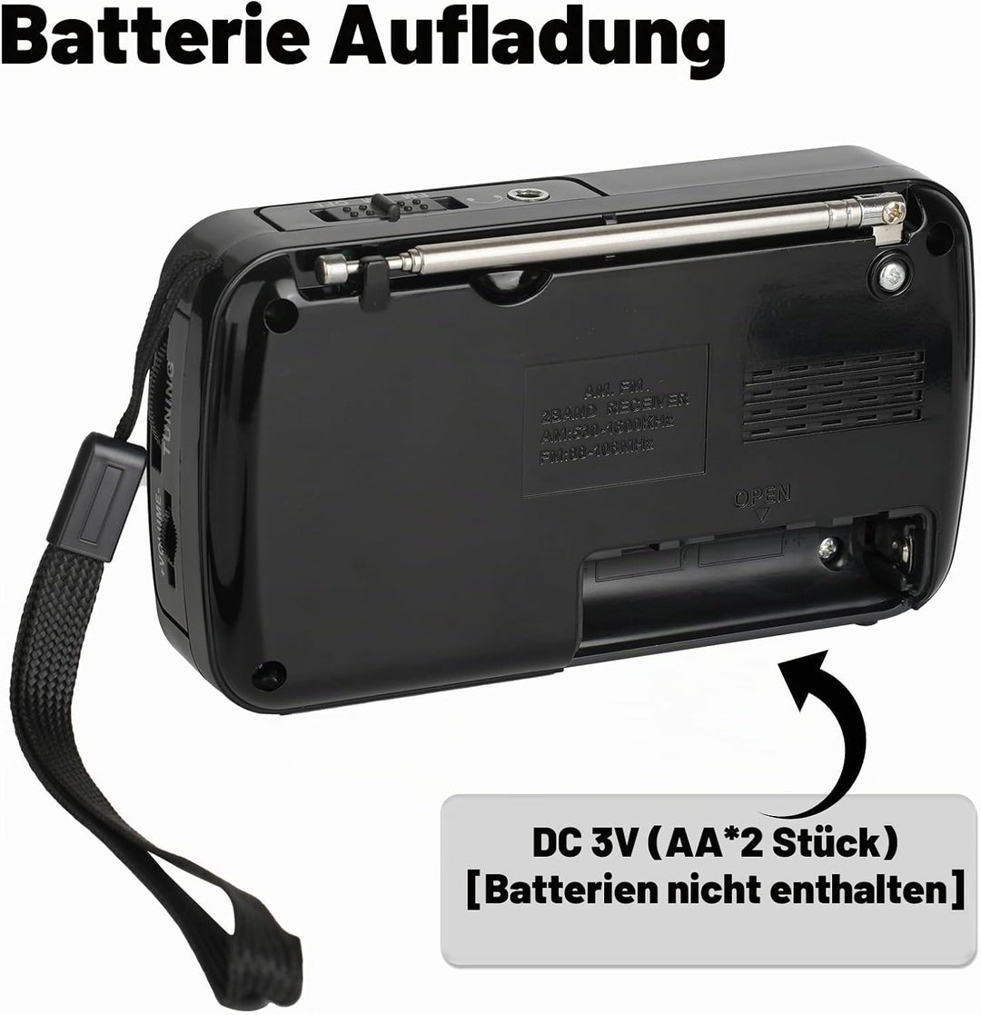 Tragbares Radio, Transistorradios am FM, tragbare Tasche, funktioniert mit 2 AA-Batterien, kleines T