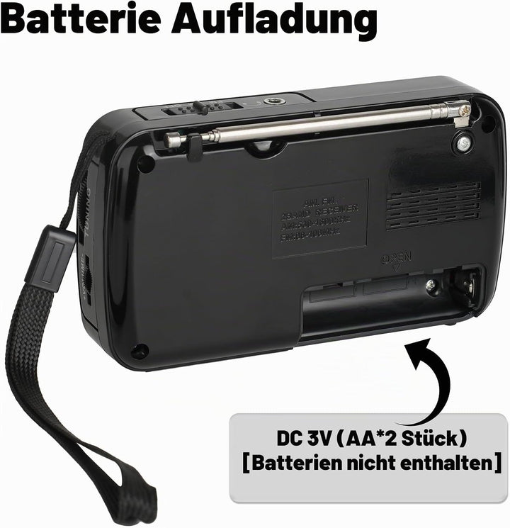 Tragbares Radio, Transistorradios am FM, tragbare Tasche, funktioniert mit 2 AA-Batterien, kleines T