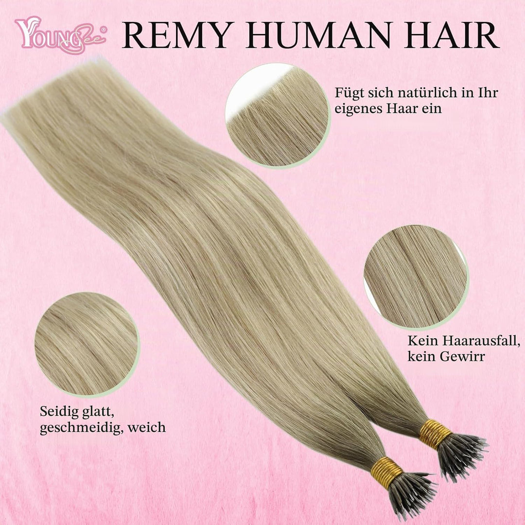 YoungSee Echthaar Extensions Nanoring Blond 55CM Nanoring Extensions Echthaar Dunkel Aschblond mit P