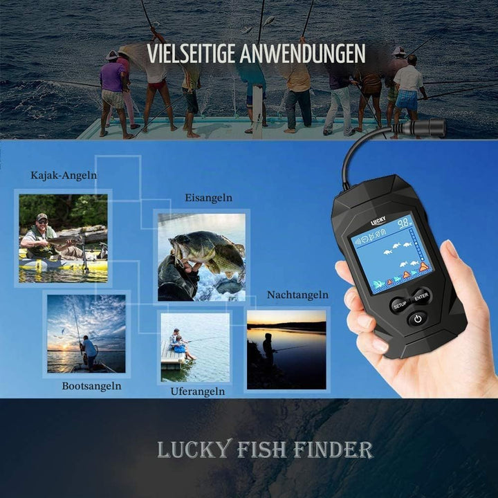 LUCKY Tragbares Marinegerät Fisch Finder Geber Angel Kajak Tiefenmesser Anzeige Sensor Sonar Fischfi