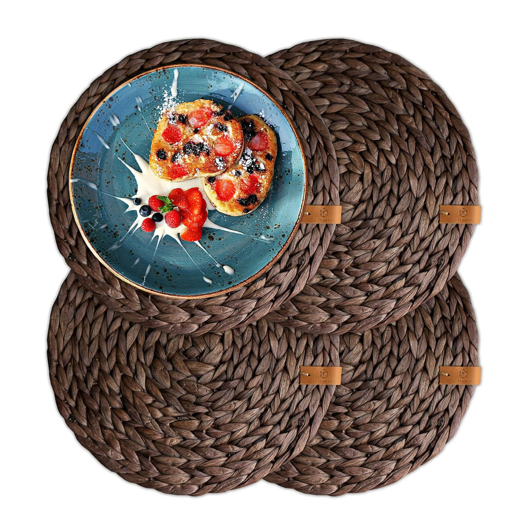 FRIHET® Tischset Oslo Set Rund Wasserhyazinthe Natur - (4, 33cm braun) 4 33cm braun, 4 33cm braun