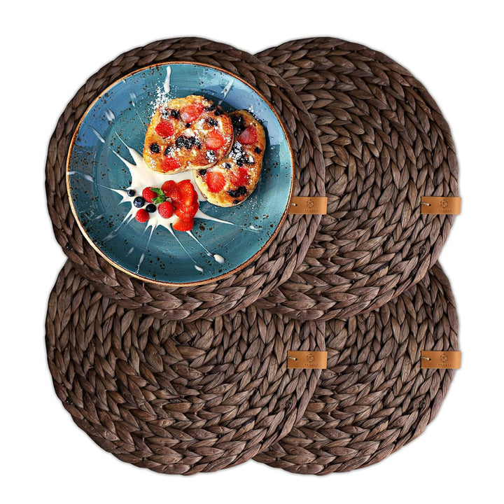 FRIHET® Tischset Oslo Set Rund Wasserhyazinthe Natur - (4, 33cm braun) 4 33cm braun, 4 33cm braun