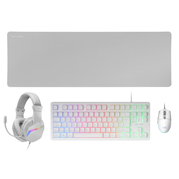 MARSGAMING MCP-RGB3, Pack Gaming-Tastatur Fixed RGB + Gaming-Maus RGB Flow 3200 DPI + Headset Over-E
