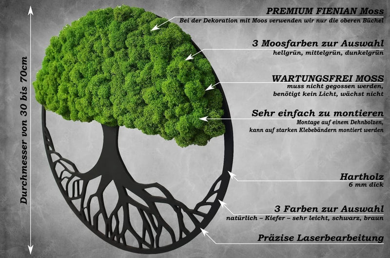 Wanddeko Moosbilder 50cm in Form Eines Baumes - Schön Aussehender Wand Baum - Bringen Sie Leben in I