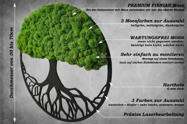 Wanddeko Moosbilder 40cm in Form Eines Baumes - Schön Aussehender Wand Baum - Bringen Sie Leben Ihre