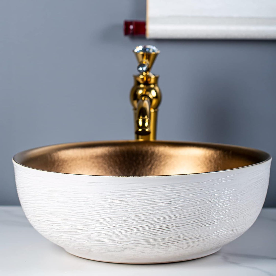 Keramik Arbeitsplatte Waschbecken für Bad Kunst jingdezhen einzigartige Handwerk weiss gold lavabo m