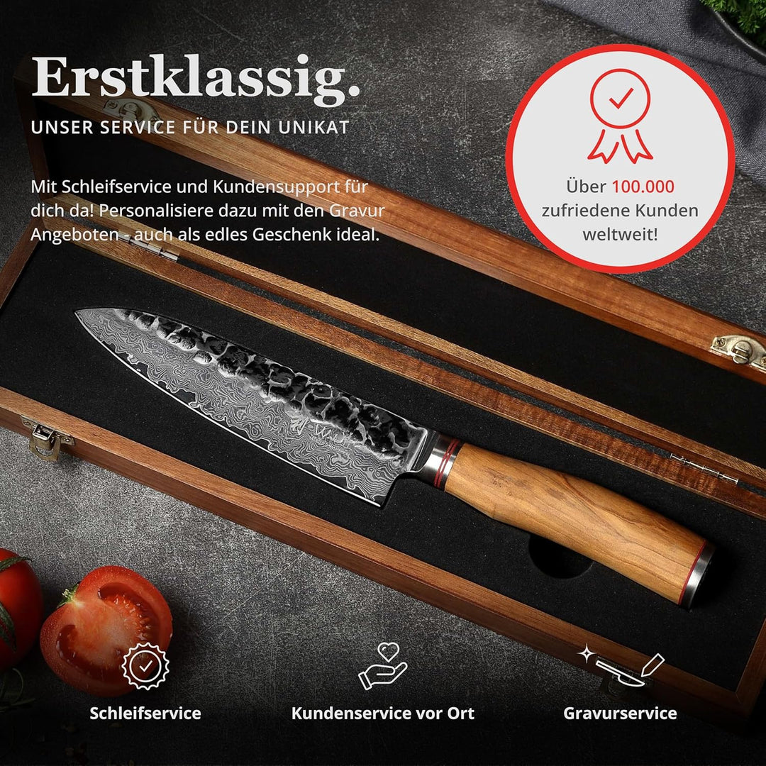 Wakoli Olive Santoku Messer aus echtem Damaststahl (VG10 Kern) 17cm Klinge – Scharfes Damast Küchenm