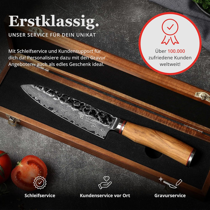 Wakoli Olive Santoku Messer aus echtem Damaststahl (VG10 Kern) 17cm Klinge – Scharfes Damast Küchenm