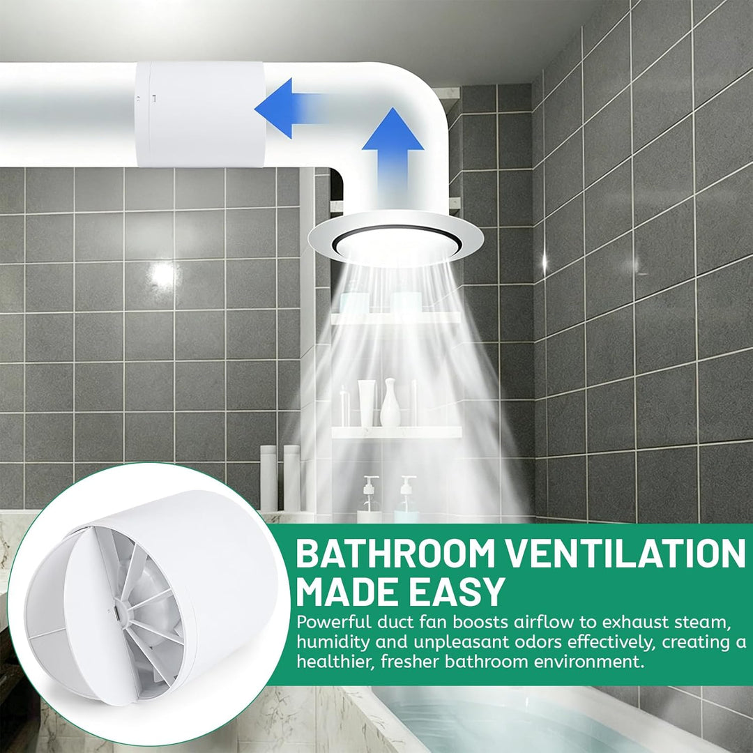 lalago Kanal Rohrventilator 100mm, Inline-Abluftventilator 34dB Leise Weiss, Rohrlüfter mit Rückstau