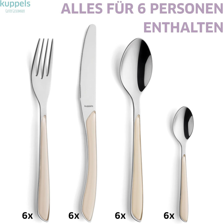 Kuppels Prisma Besteck Set für 6 Personen aus Edelstahl poliert | Besteckset 24-teilig | Hochwertige