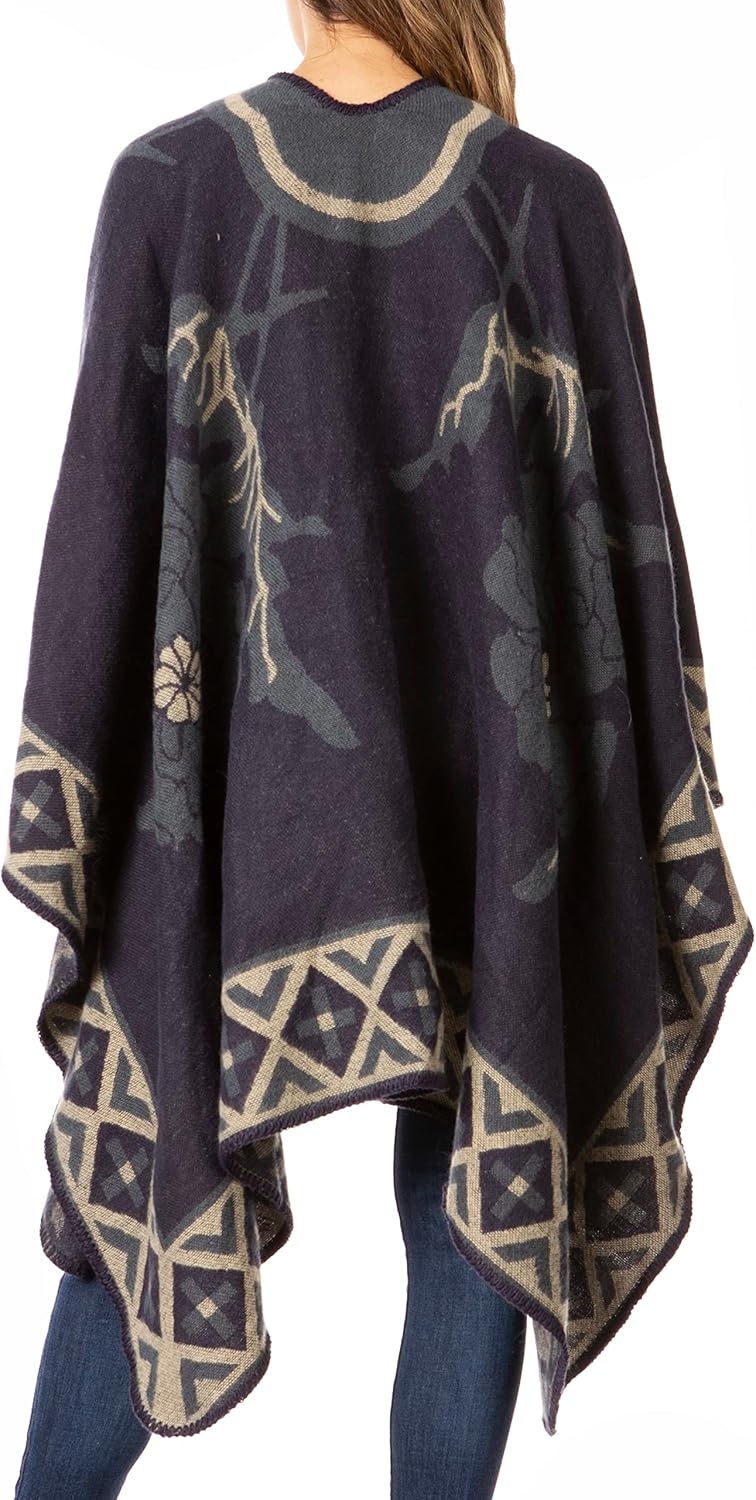 Sakkas Lupe Womens Reversible Poncho Wrap Cape Schal Pullover Mantel Strickjacke Einheitsgrösse Flie