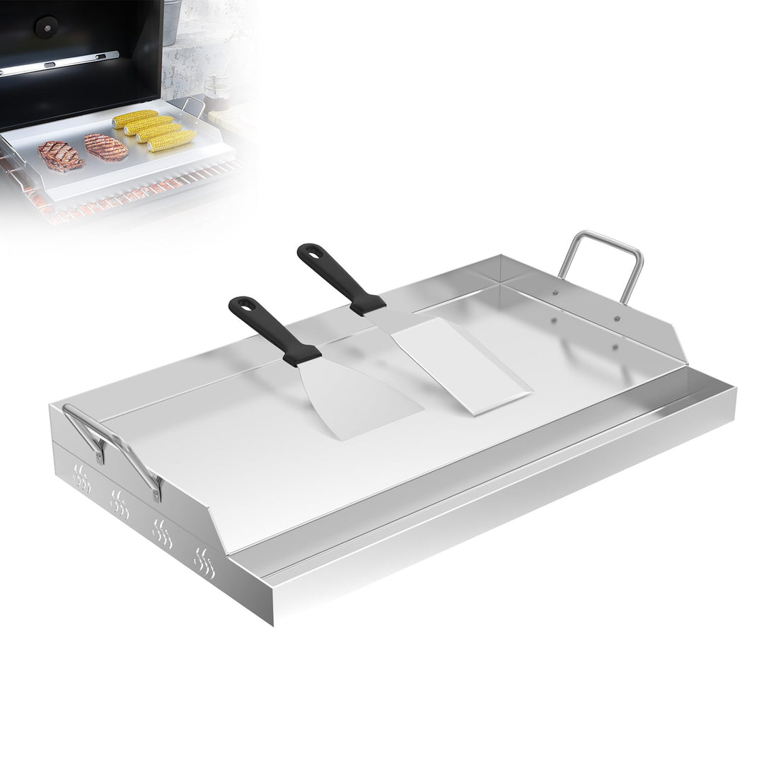 XMTECH Edelstahl Grillplatte mit Henkel, 51x32x7 cm, Gleichmässige Wärmeverteilung für Gas- und Kohl