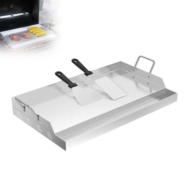 XMTECH Edelstahl Grillplatte mit Henkel, 51x32x7 cm, Gleichmässige Wärmeverteilung für Gas- und Kohl