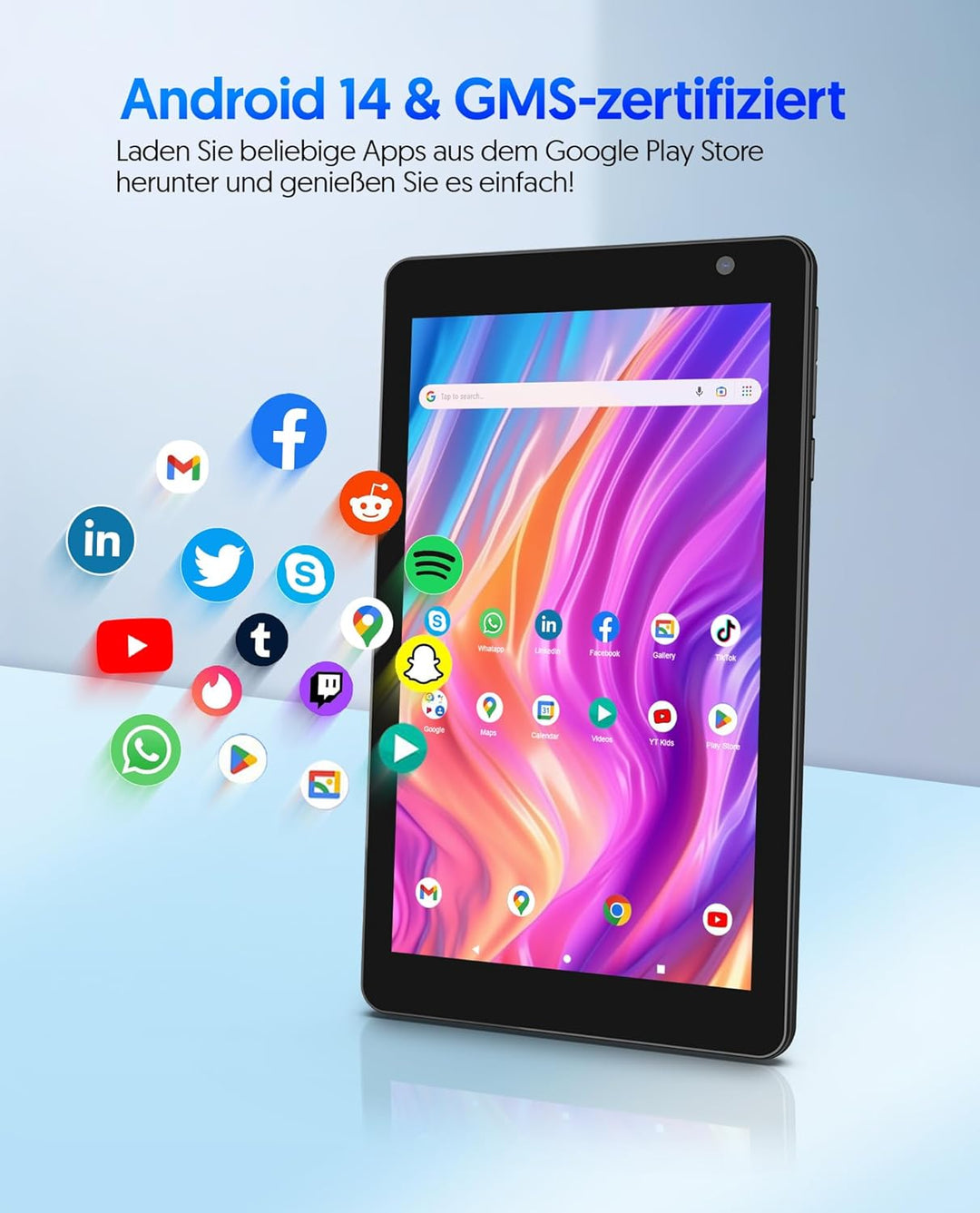 BAKEN 7 Zoll Tablet, Android 14 Tablet with 8GB RAM+64GB ROM 1 TB Erweiterung, Qcta Core Prozessor T