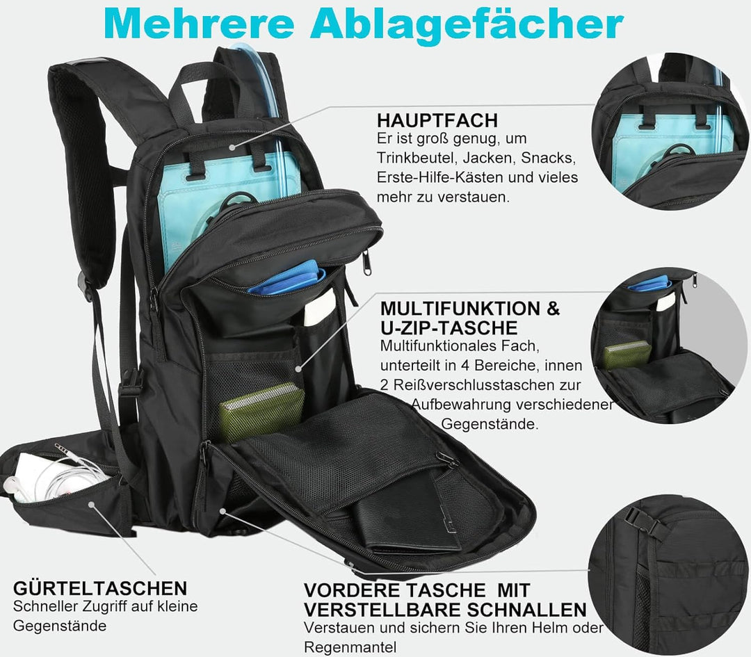 Arvano Trinkrucksack Fahrrad Rucksack mit Trinkblase 2l, Klein Wanderrucksack Skirucksack Wasserruck