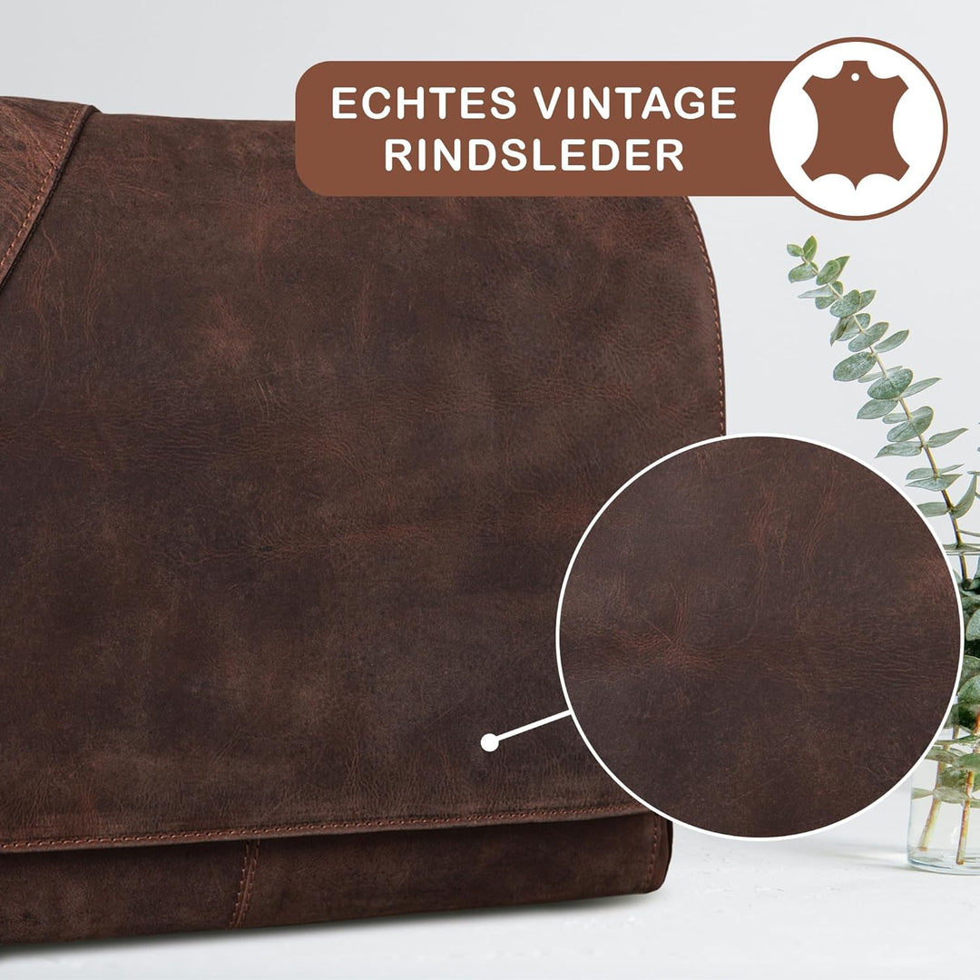 STILORD 'Tom' Vintage Leder Umhängetasche für Studium Uni Büro Arbeit 15 Zoll Laptoptasche DIN A4 Sc