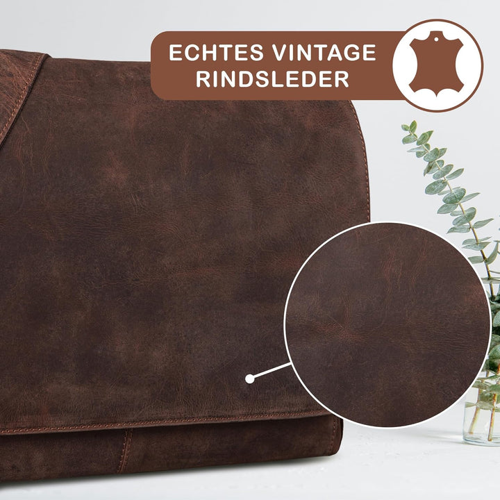 STILORD 'Tom' Vintage Leder Umhängetasche für Studium Uni Büro Arbeit 15 Zoll Laptoptasche DIN A4 Sc