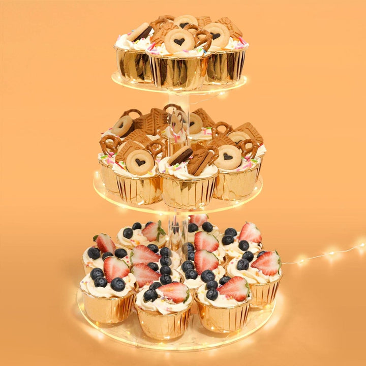 3 Etagen Cupcake Ständer, Gelb LED Lichterkette de Tortenständer Acryl für Hochzeit, Party, Geburtst