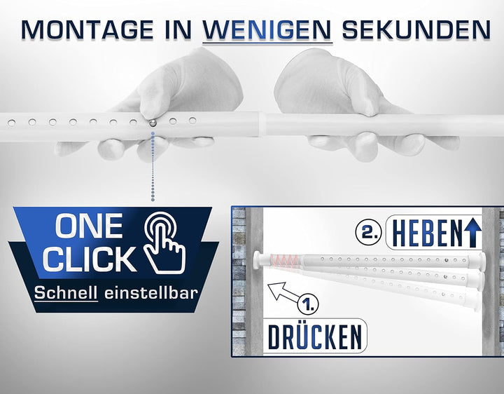 MEISENBERG Rostfreie Teleskopstange ohne Bohren 260-310cm, Ø25mm Weiss Multifunktionale Gardinenstan