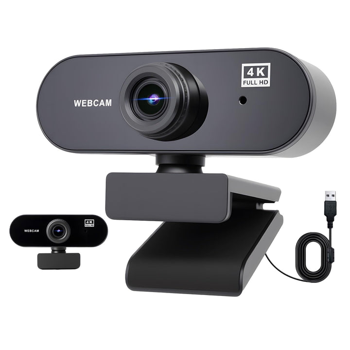 Webcam 4K, Webcam Full HD 30fps, 80° Weitwinkel mit Mikrofon mit Rauschunterdrückung, Belichtungskor