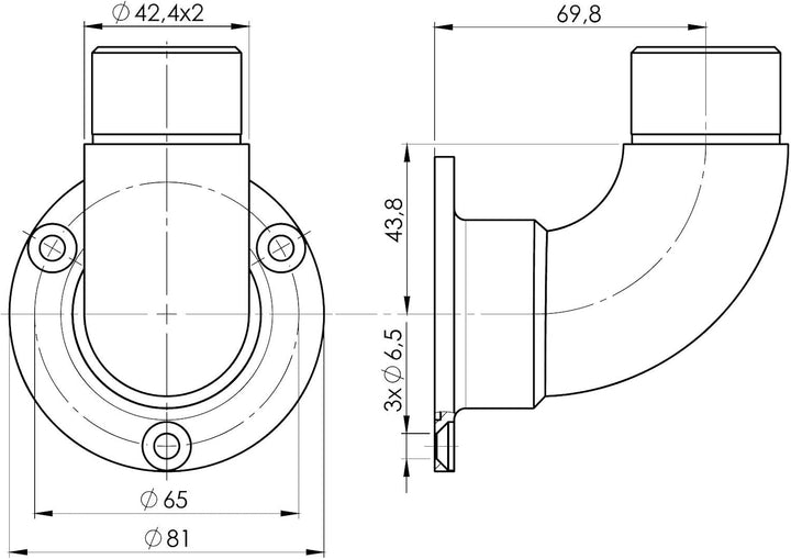 Wandflansch Edelstahl Rohr 42,4 x 2,0 mm Flansch 90 Grad Edelstahlrohr Steckfitting Wandhalter Gelae