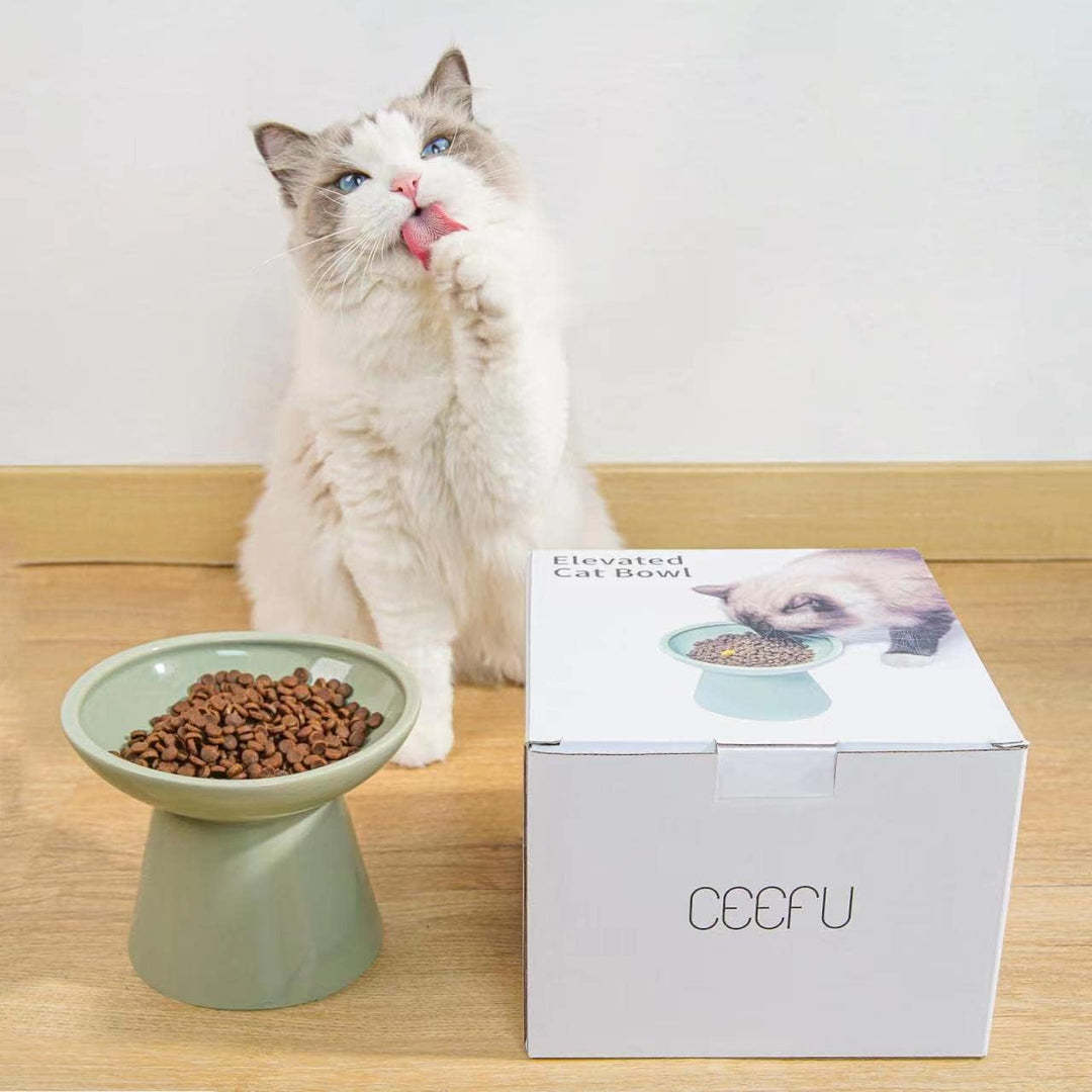 CEEFU Extra breite Katzennäpfe - keramischer Katzennapf 15,7cm Erhöhter Flacher Boden Katzennapf, Sc