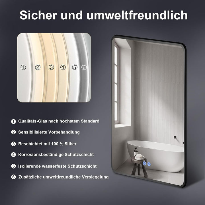Badspiegel Led Beleuchtung Rechteck 60x80/80x60cm, Wandspiegel mit Antibeschlag und mit Touch Schalt