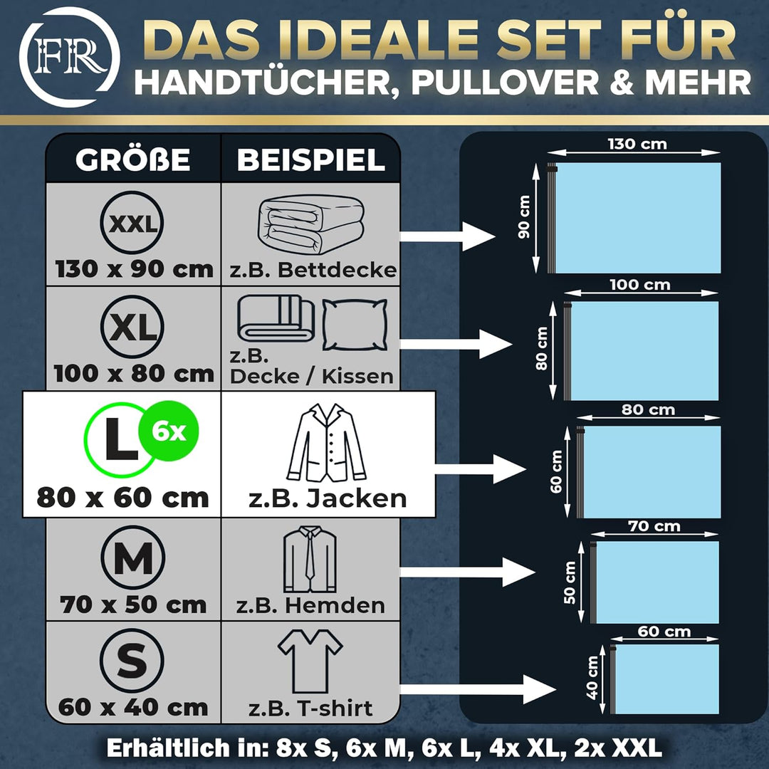 FiRiO® Vakuumbeutel für Kleidung I 6 STÜCK I Grösse L: 80x60cm I Vacuum Bags for Clothing I Staubsau