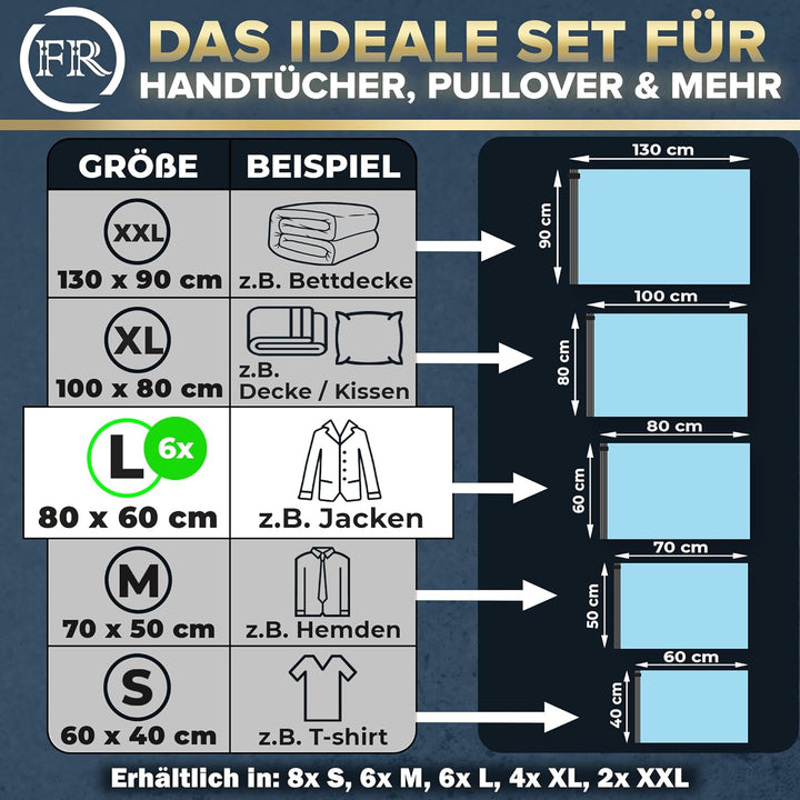 FiRiO® Vakuumbeutel für Kleidung I 6 STÜCK I Grösse L: 80x60cm I Vacuum Bags for Clothing I Staubsau