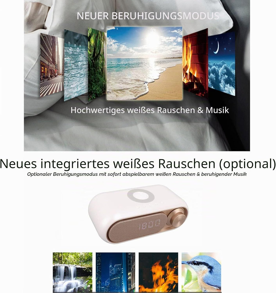 Digitaler Wecker, Radiowecker mit Kabellosem Laden -Lautsprecher LED Einfacher Moderner Digitaler We