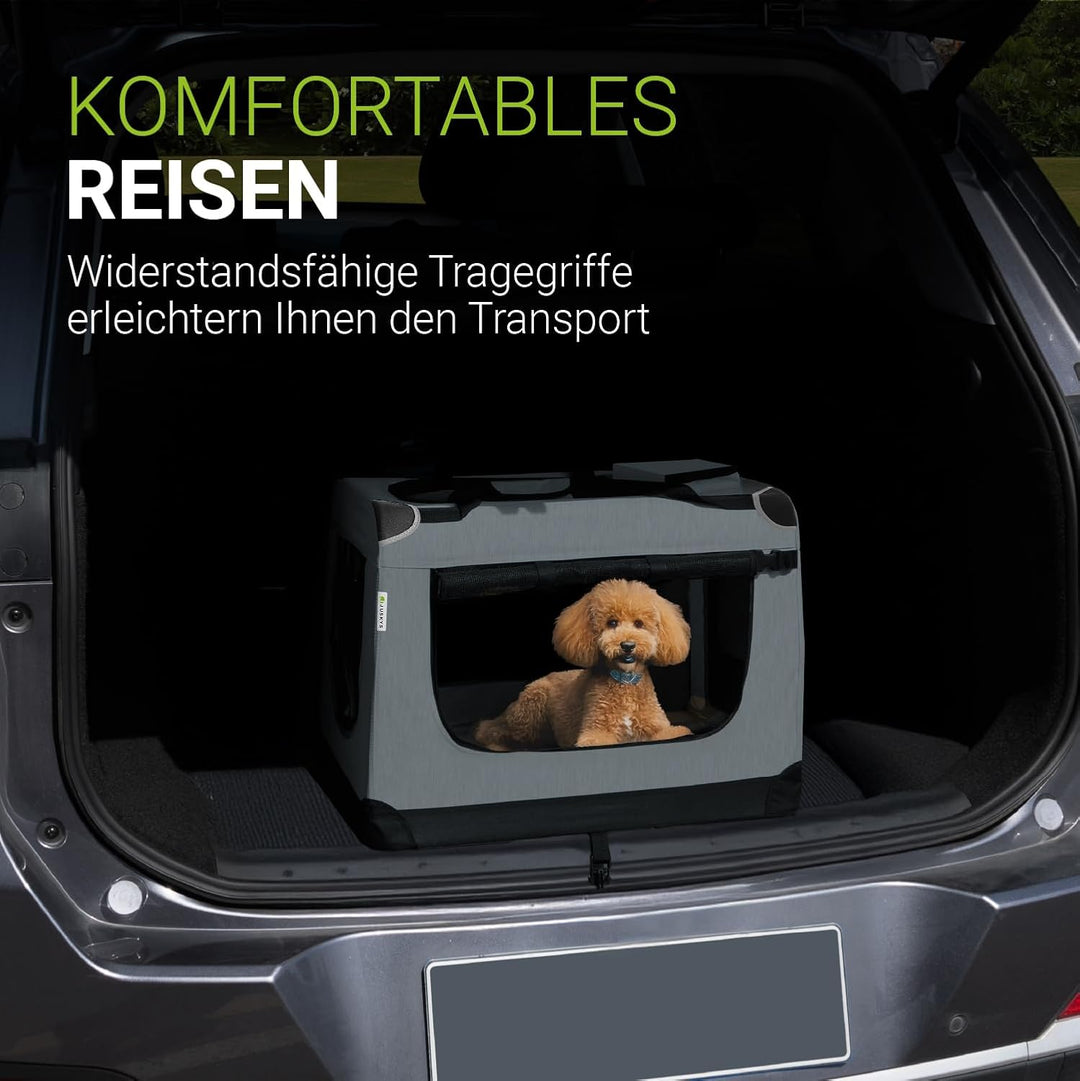 Juskys Hundetransportbox Lassie M (grau) faltbar - 42 x 60 x 44 cm - Hundebox mit Decke, Tasche & Gr